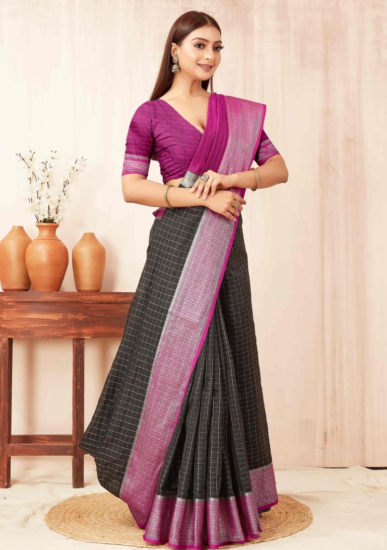 Black Woven Design Soft Silk Saree