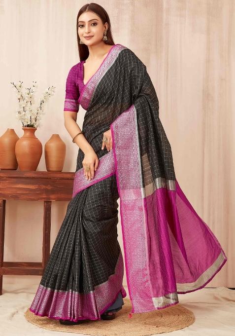 Black Woven Design Soft Silk Saree