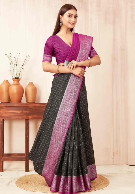 Black Woven Design Soft Silk Saree