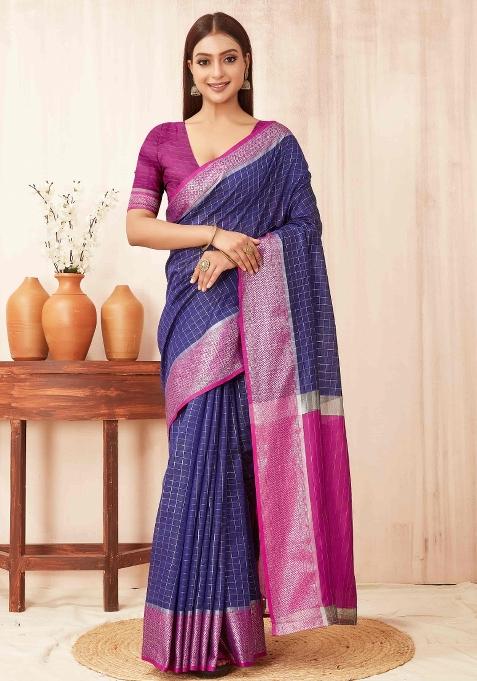 Blue Woven Design Soft Silk Saree