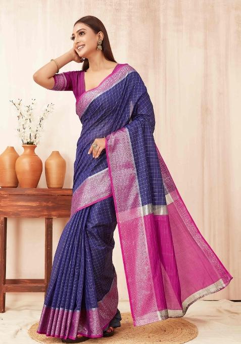 Blue Woven Design Soft Silk Saree