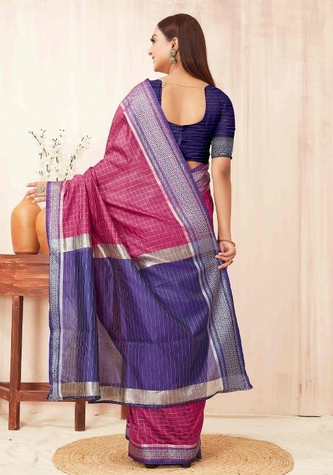 Pink Woven Design Soft Silk Saree