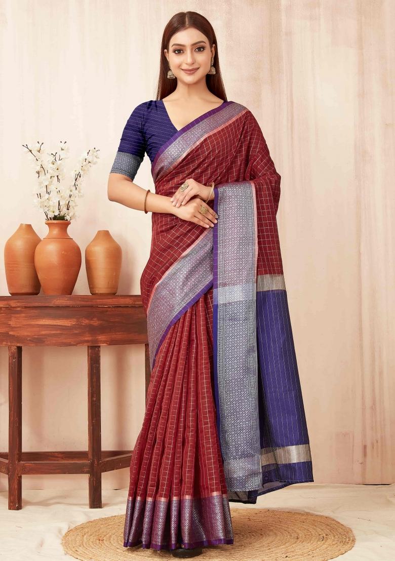 Red Woven Design Soft Silk Saree