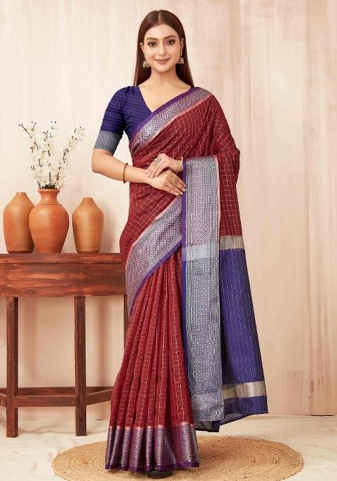 Red Woven Design Soft Silk Saree