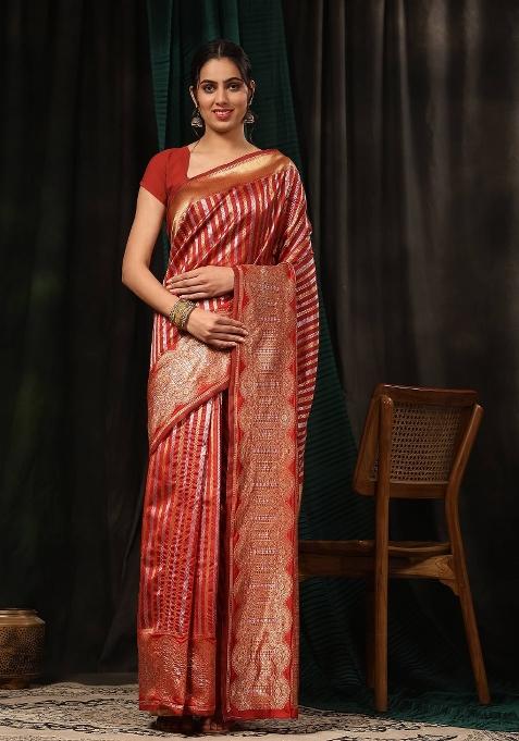 Red Woven Design Art Silk Saree