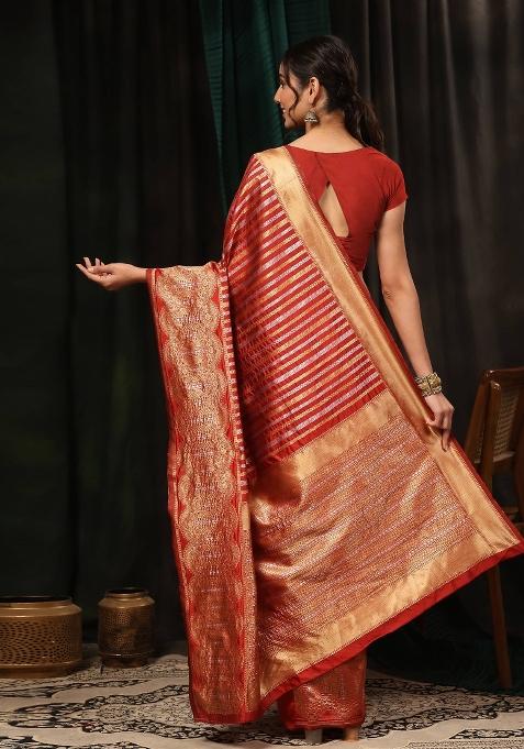 Red Woven Design Art Silk Saree