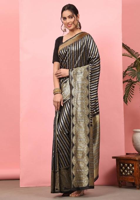 Black Woven Design Art Silk Saree