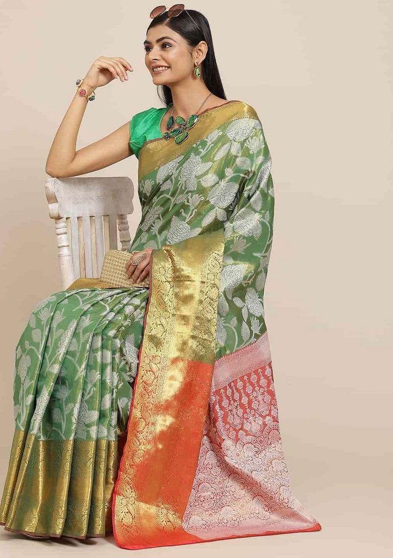 Green Woven Design Tissue Silk Saree