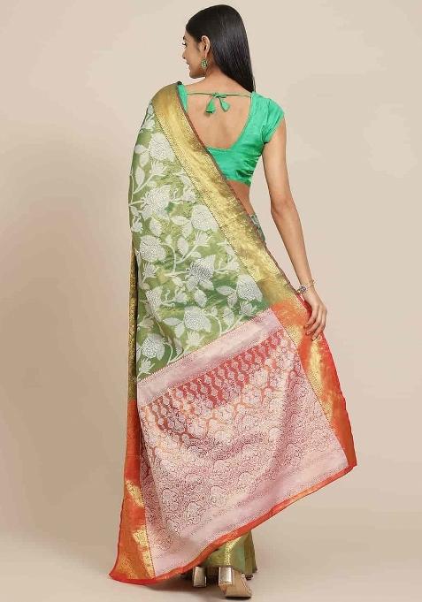 Green Woven Design Tissue Silk Saree