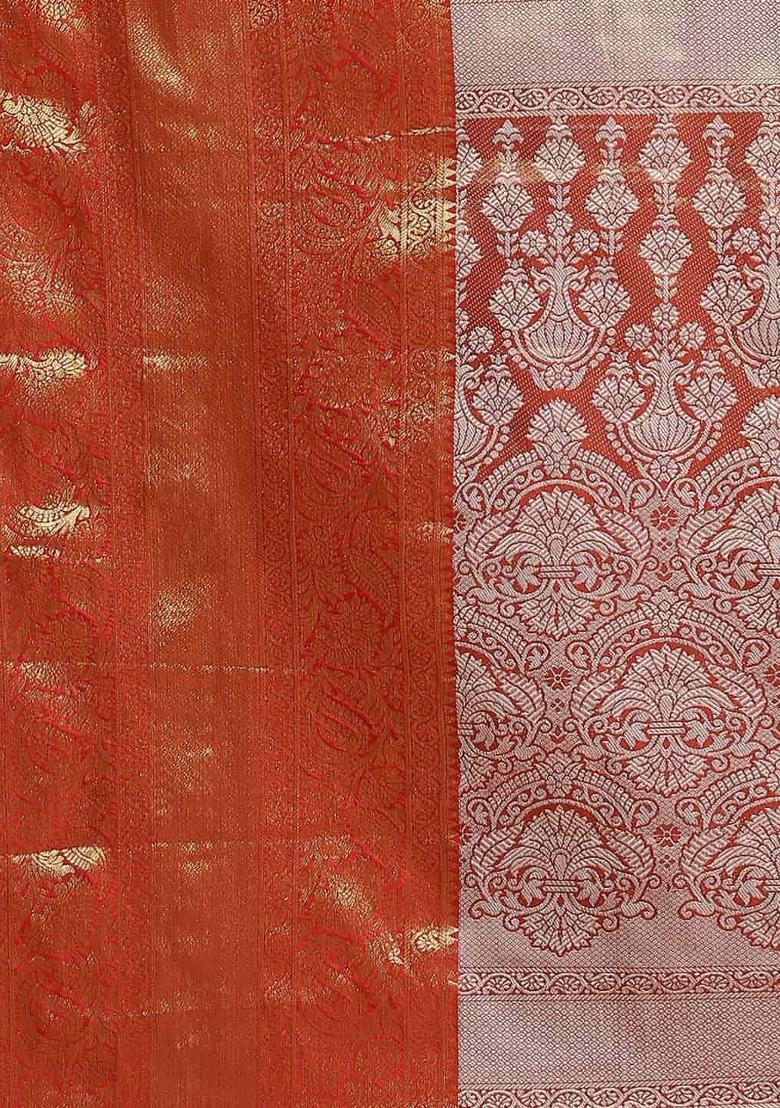 Orange Woven Design Tissue Silk Saree