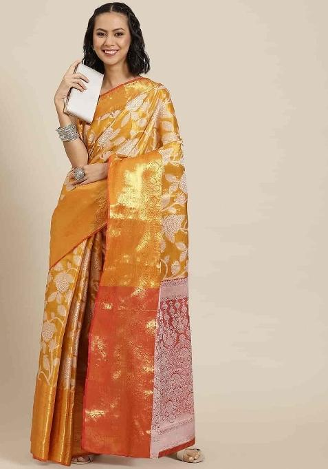 Orange Woven Design Tissue Silk Saree