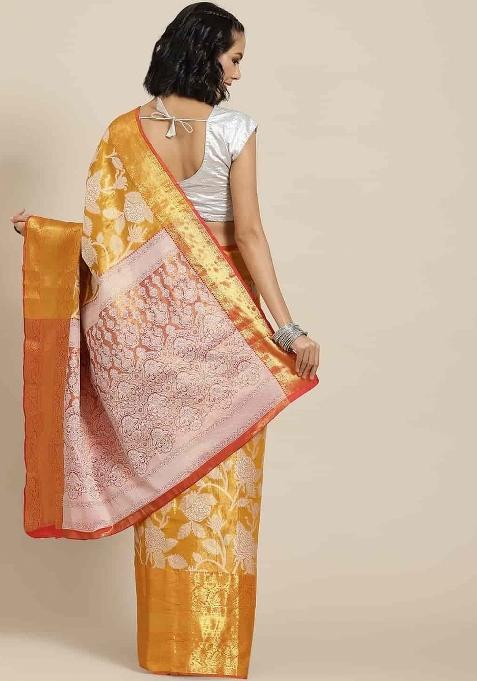 Orange Woven Design Tissue Silk Saree