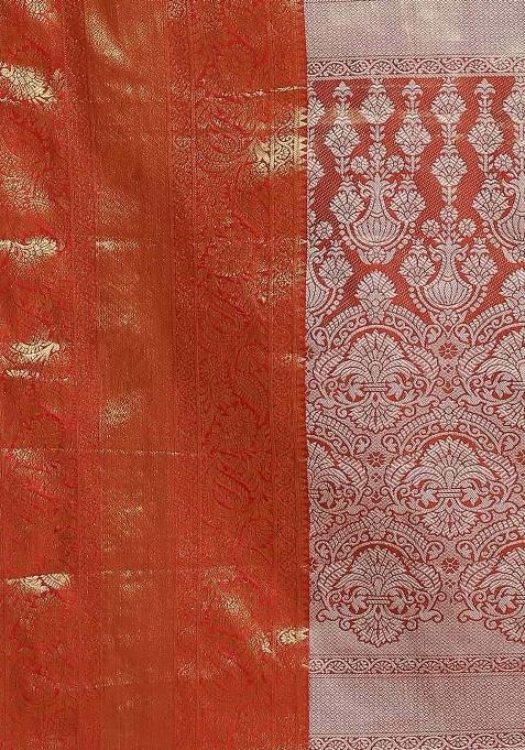 Orange Woven Design Tissue Silk Saree