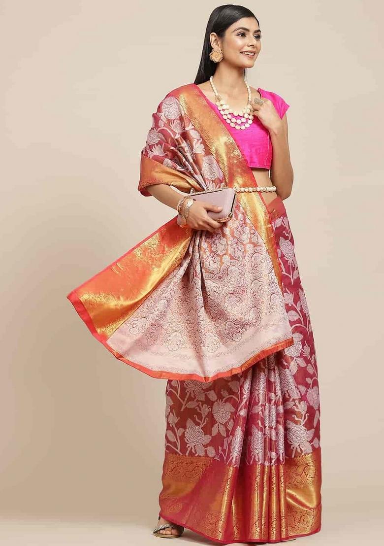 Pink Woven Design Tissue Silk Saree