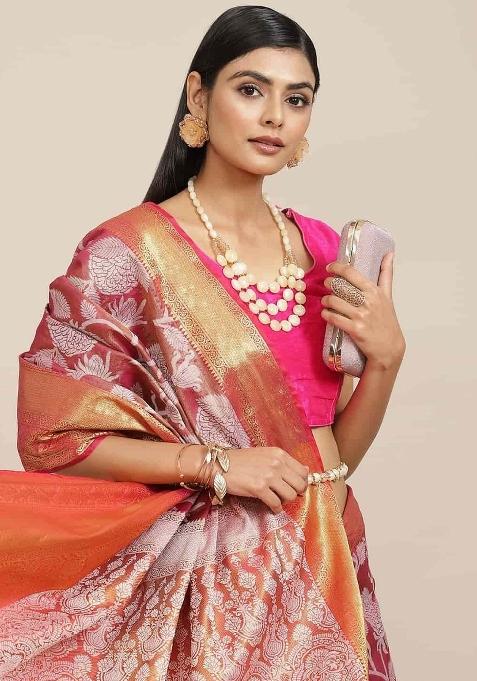 Pink Woven Design Tissue Silk Saree