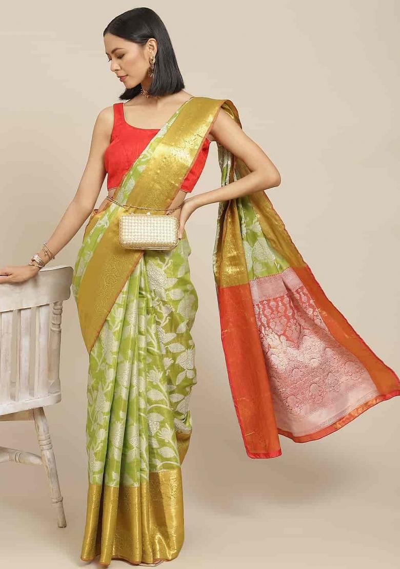 Green Woven Design Tissue Silk Saree