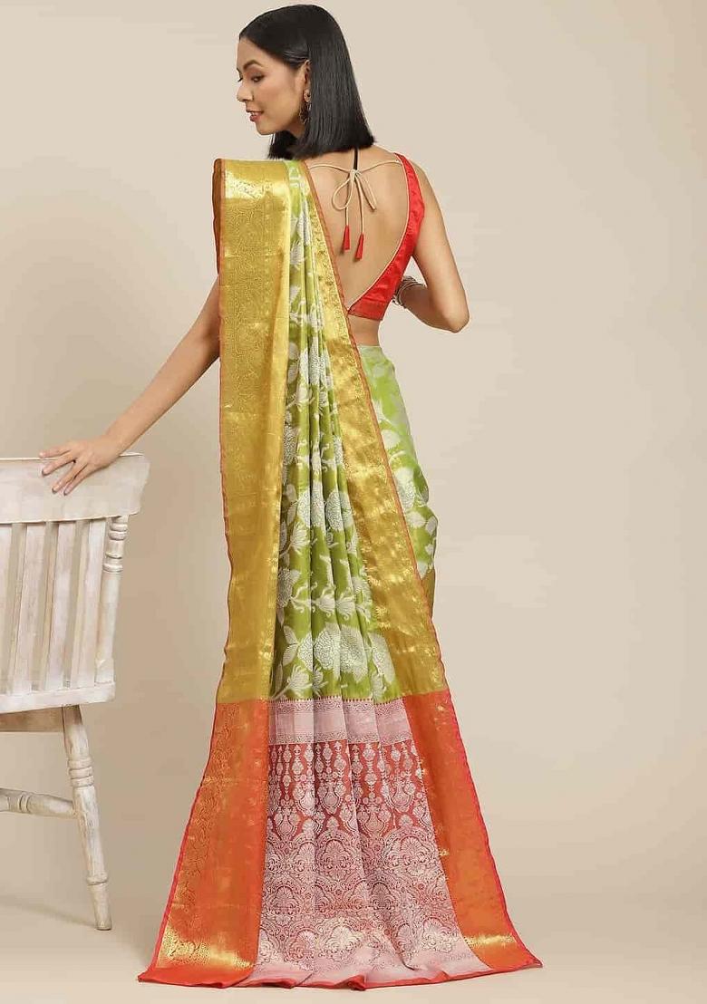 Green Woven Design Tissue Silk Saree