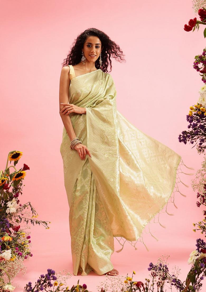 Green Woven Design Linen Saree