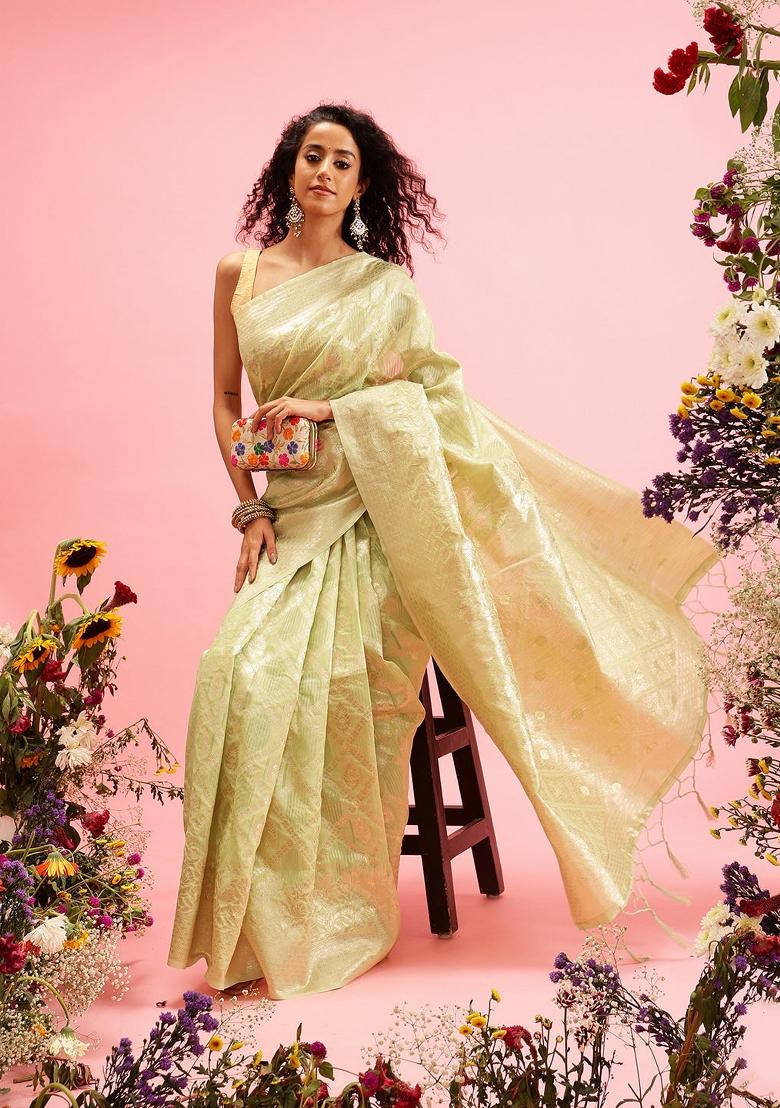 Green Woven Design Linen Saree