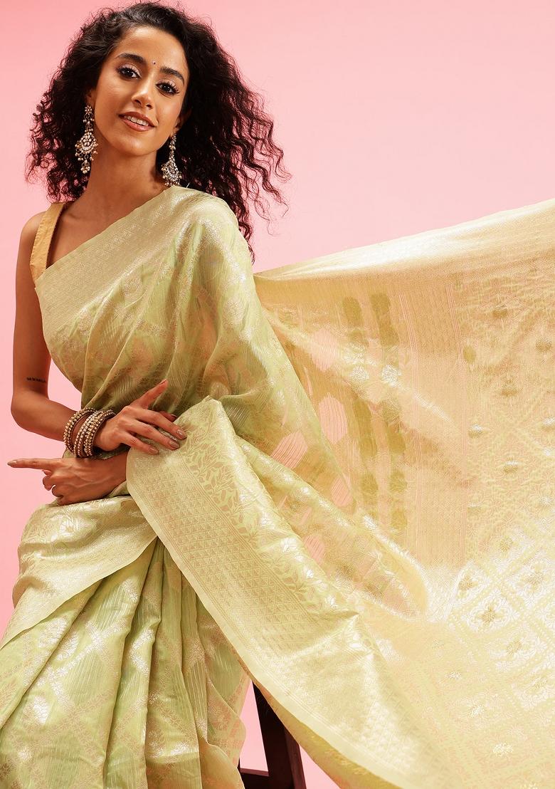 Green Woven Design Linen Saree