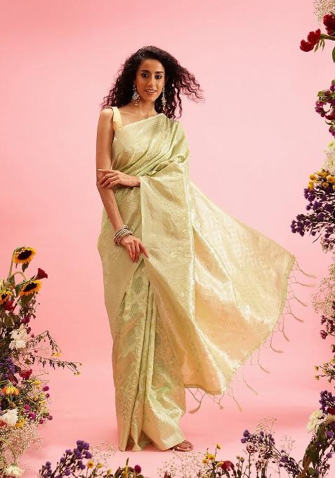 Green Woven Design Linen Saree