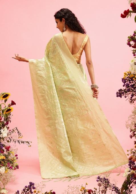 Green Woven Design Linen Saree