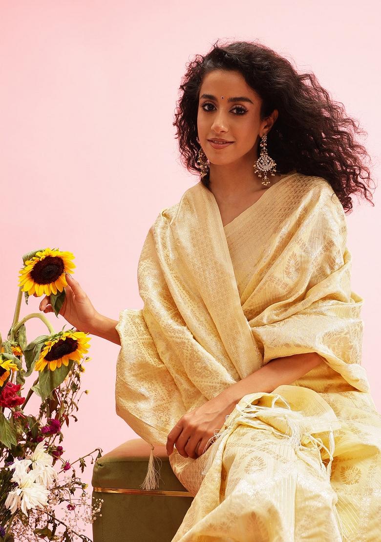 Yellow Woven Design Linen Saree