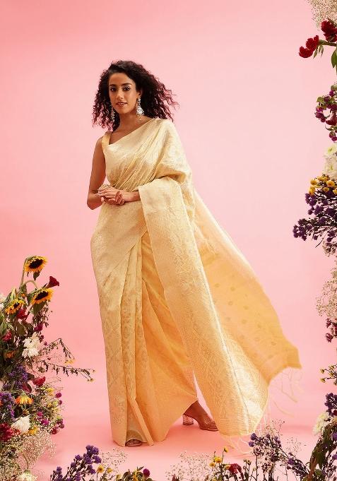 Yellow Woven Design Linen Saree