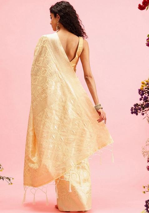 Yellow Woven Design Linen Saree