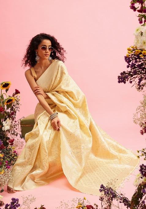 Yellow Woven Design Linen Saree
