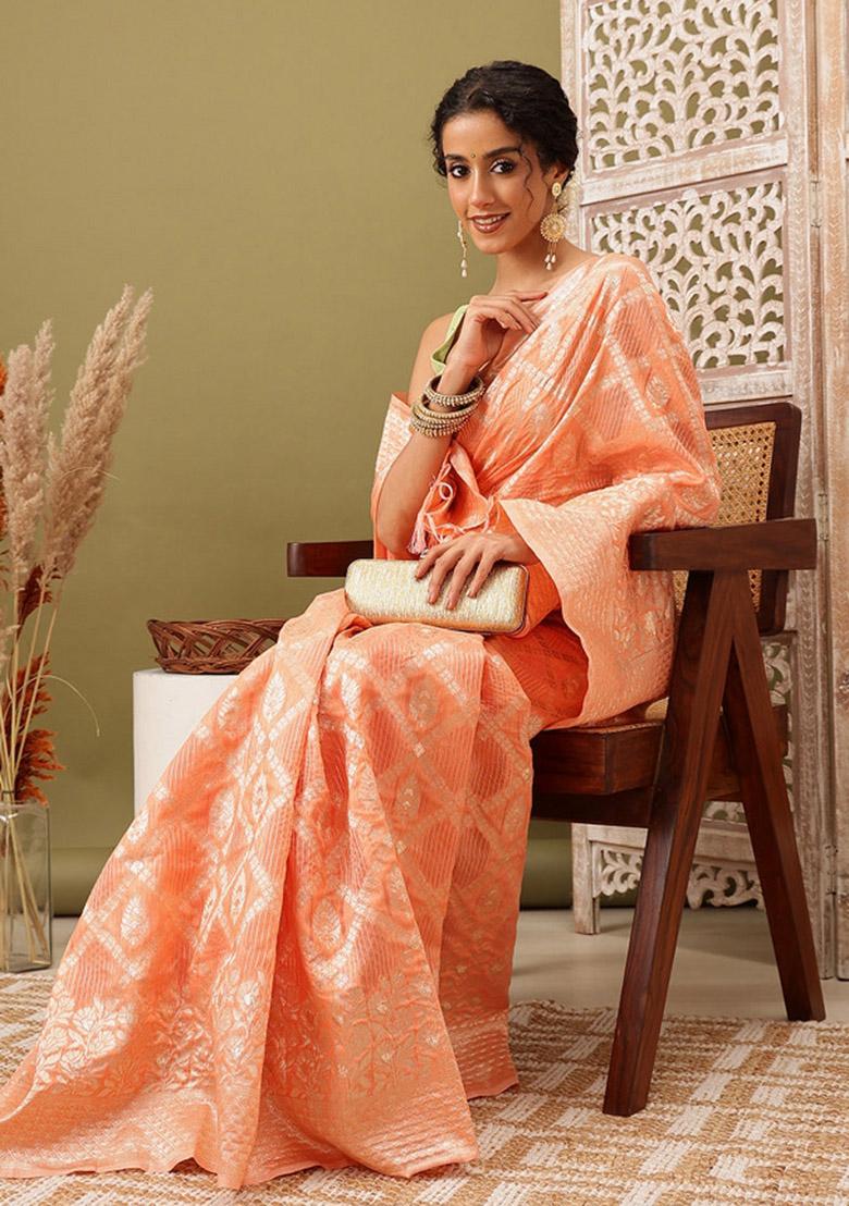 Peach Woven Design Linen Saree