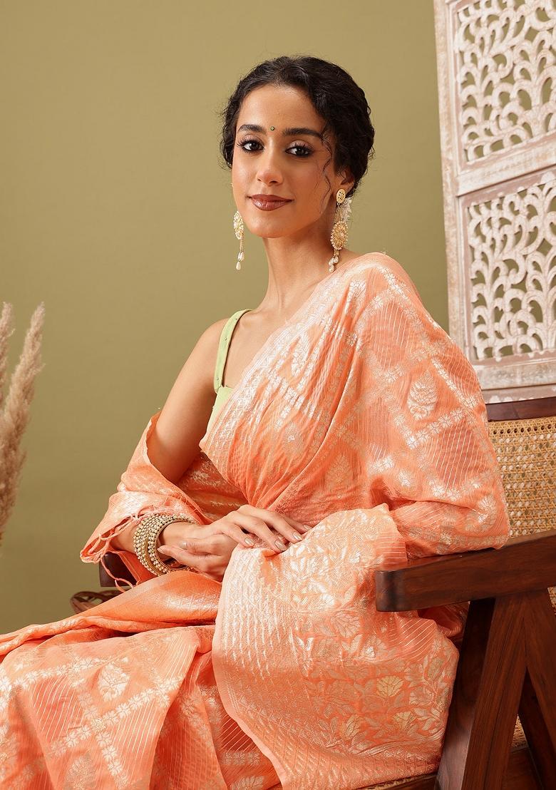 Peach Woven Design Linen Saree