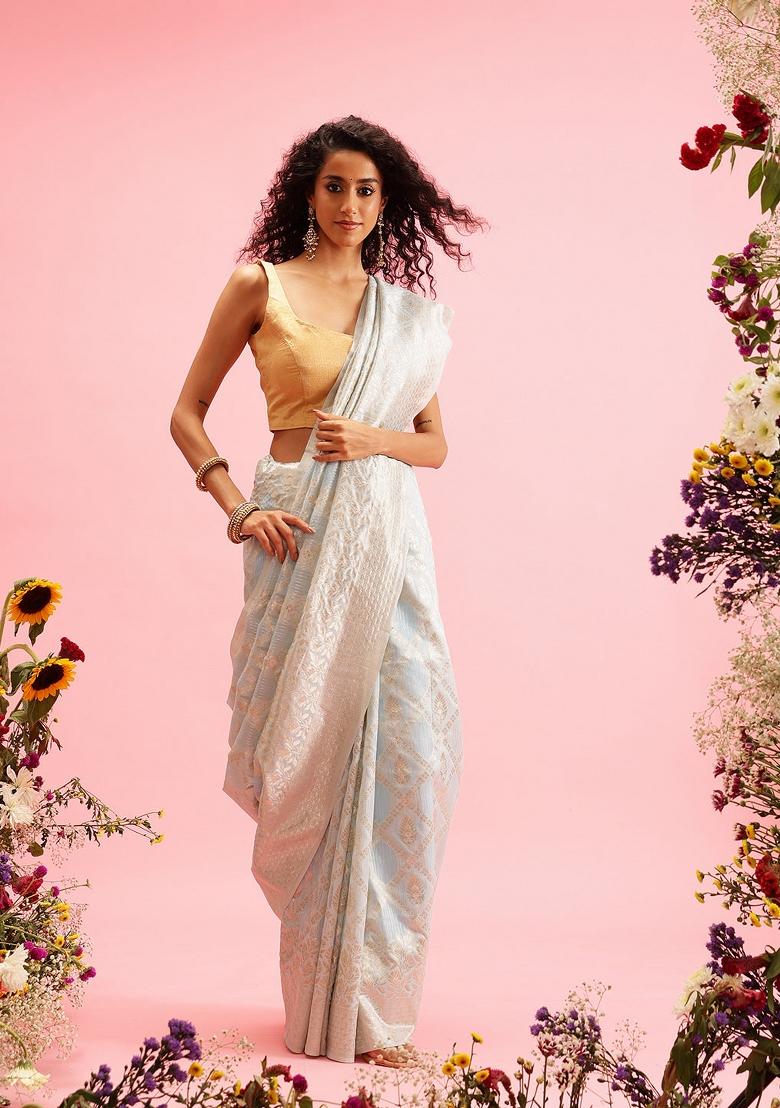 Blue Woven Design Linen Saree