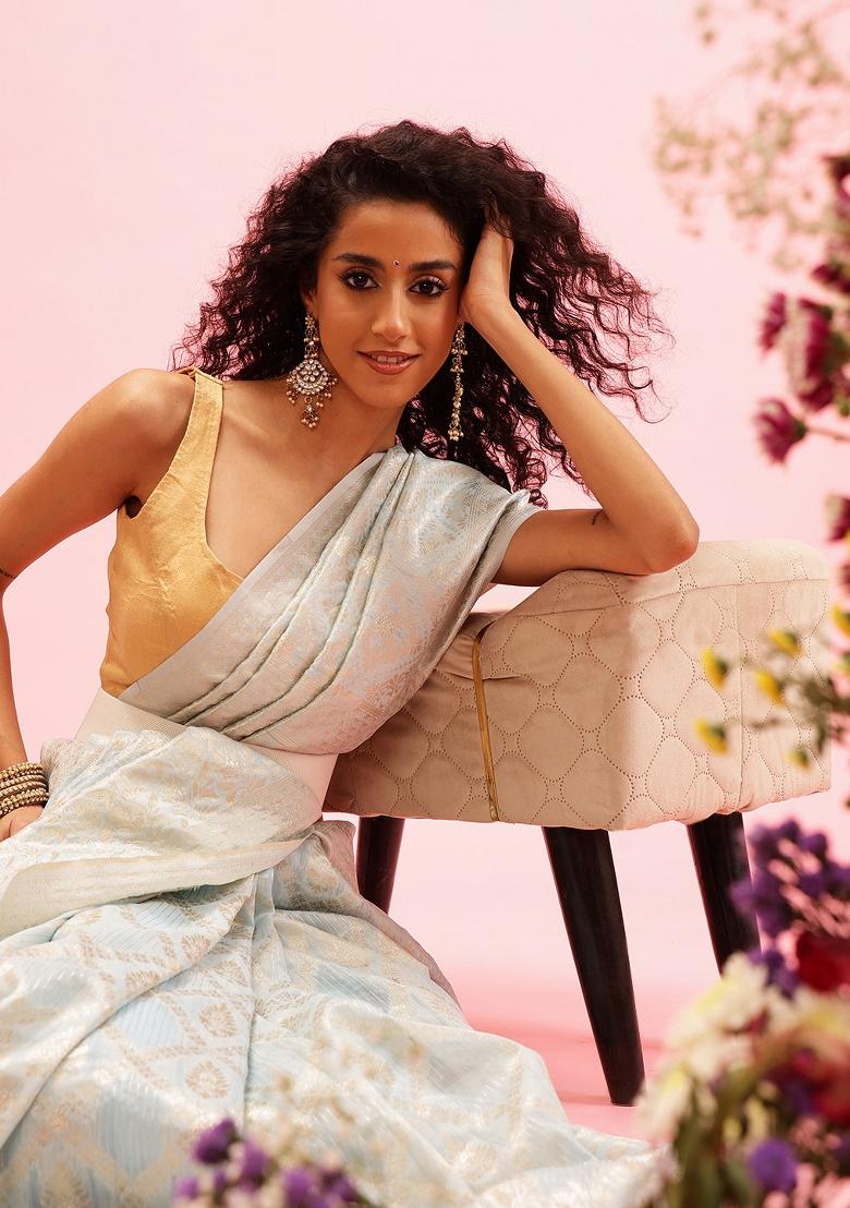 Blue Woven Design Linen Saree