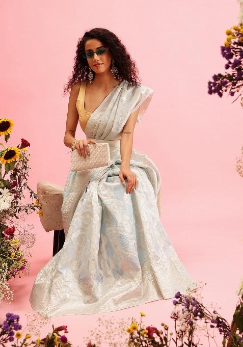 Blue Woven Design Linen Saree