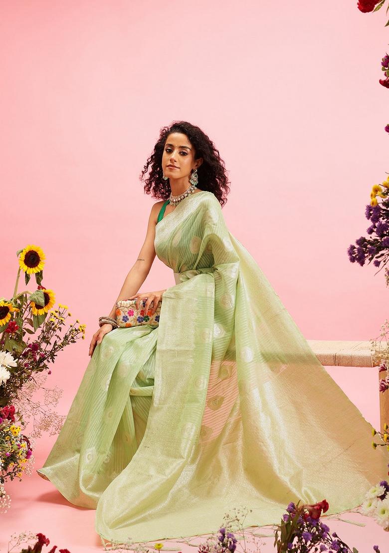 Green Woven Design Linen Saree