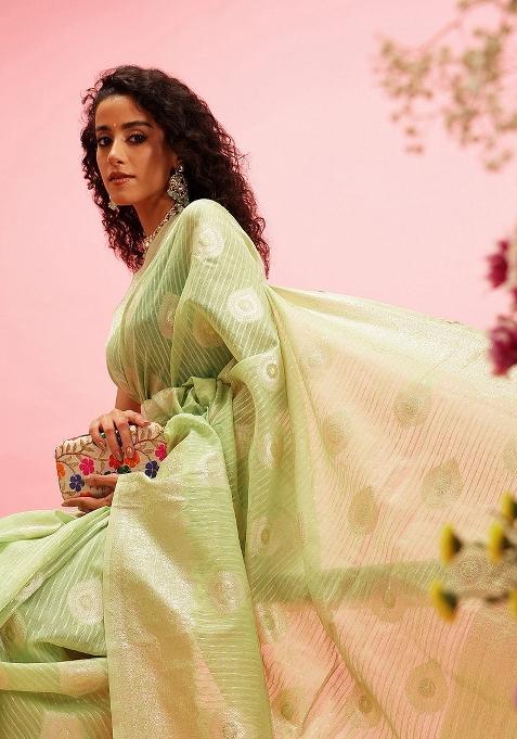 Green Woven Design Linen Saree
