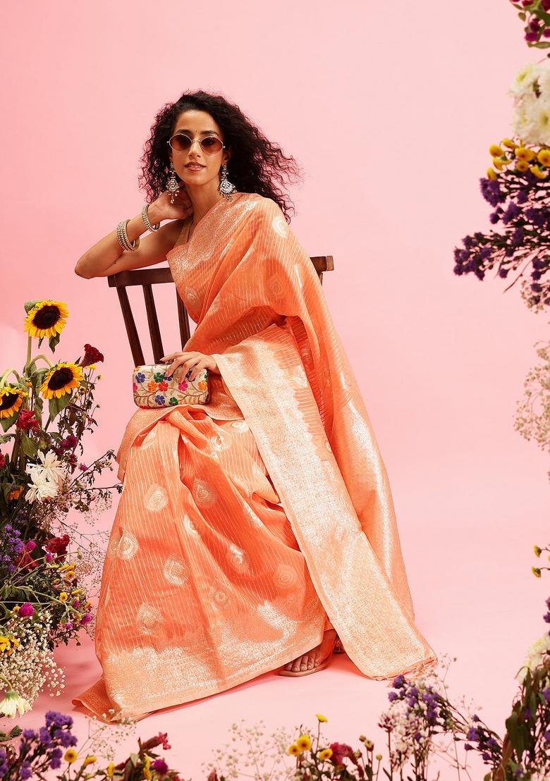 Peach Woven Design Linen Saree