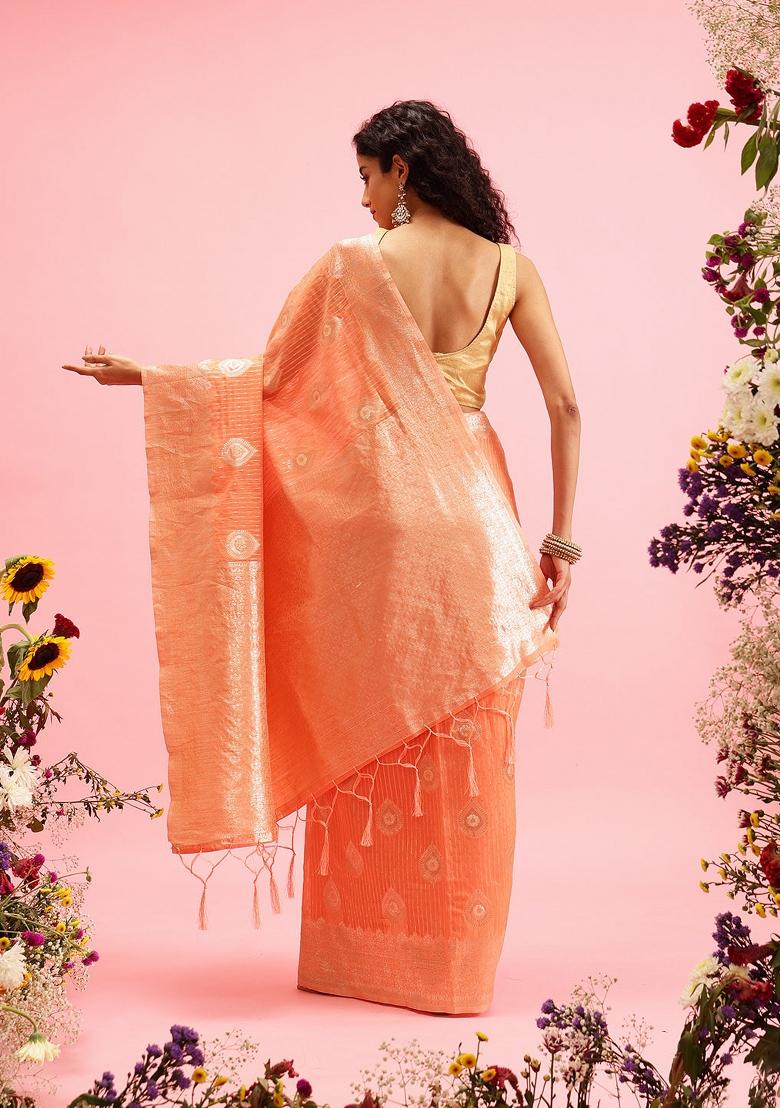 Peach Woven Design Linen Saree
