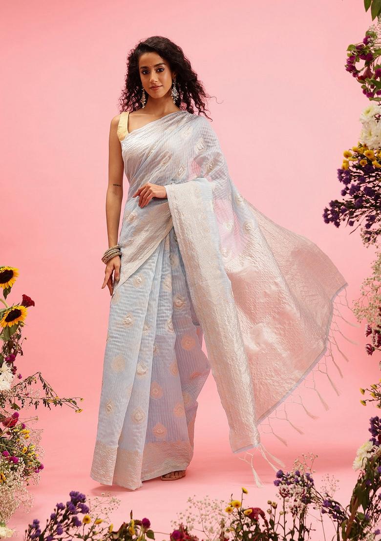 Blue Woven Design Linen Saree