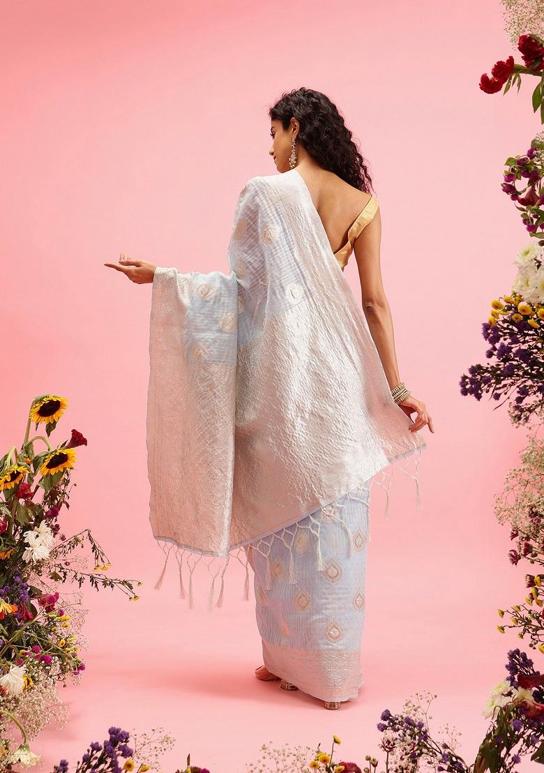 Blue Woven Design Linen Saree