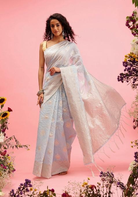 Blue Woven Design Linen Saree
