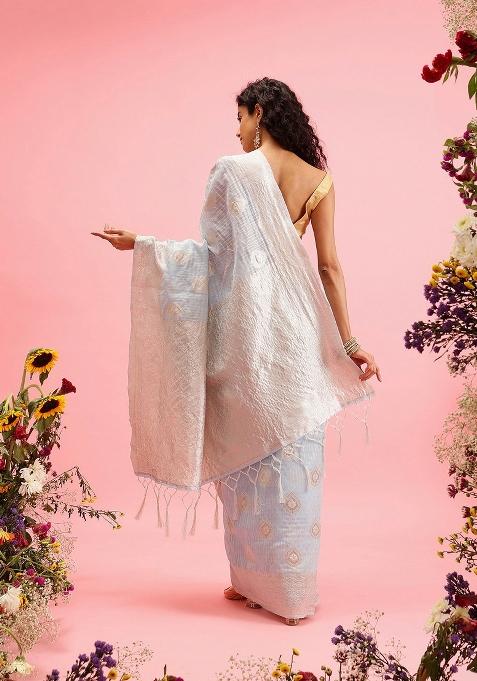 Blue Woven Design Linen Saree