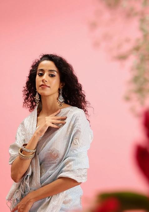 Blue Woven Design Linen Saree