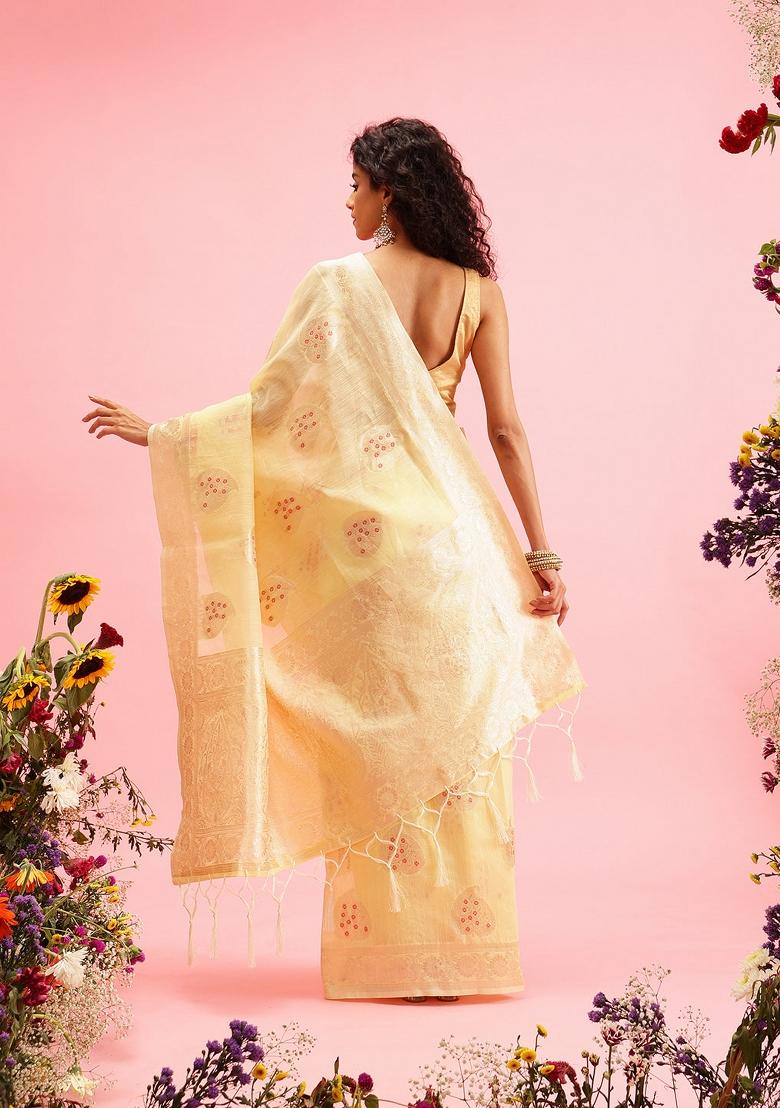 Yellow Woven Design Linen Saree