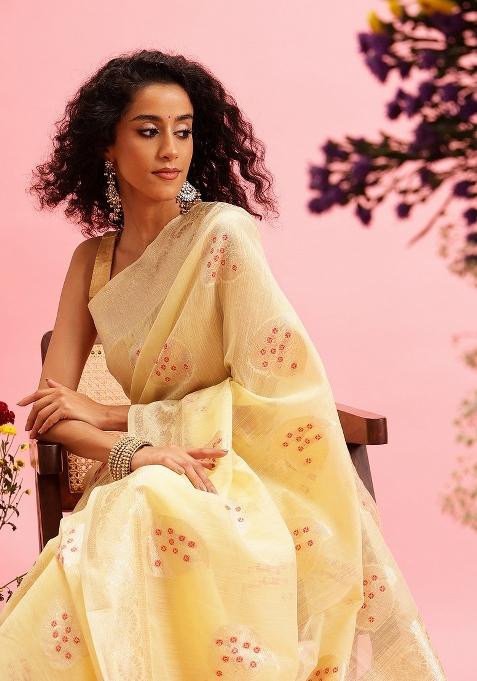 Yellow Woven Design Linen Saree