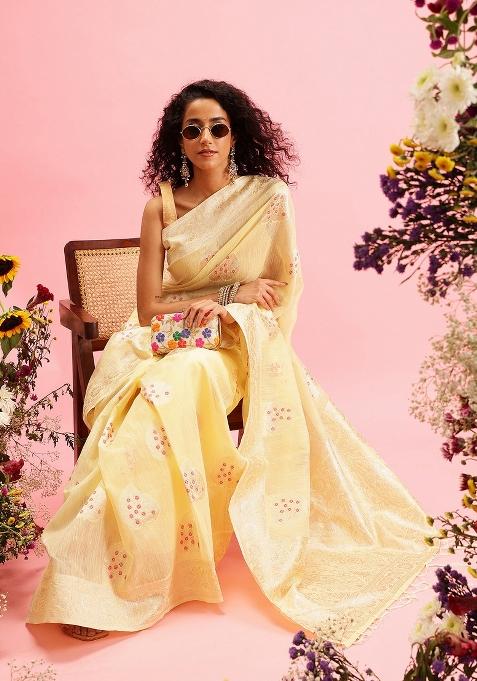 Yellow Woven Design Linen Saree