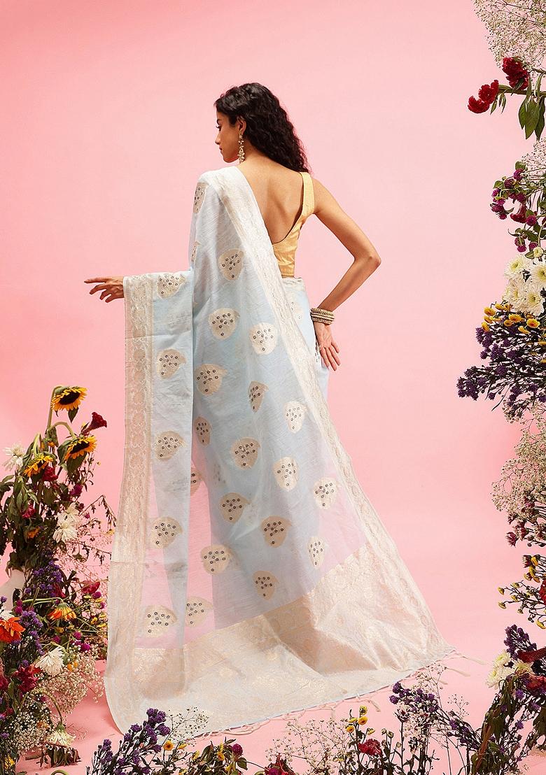 Blue Woven Design Linen Saree