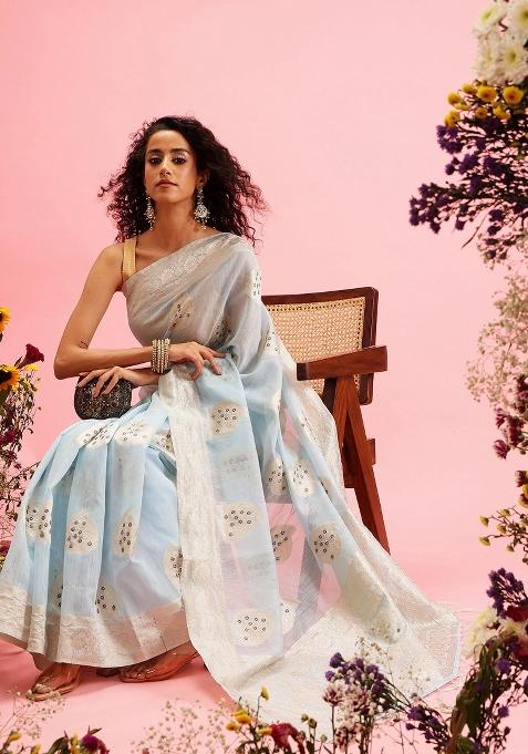 Blue Woven Design Linen Saree