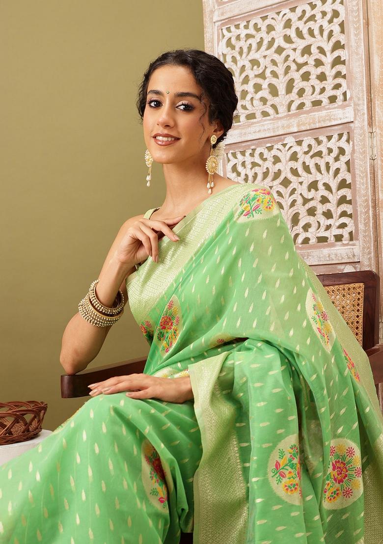 Green Woven Design Cotton Saree